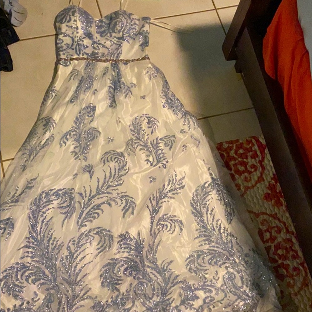 White and blue prom dress